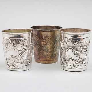 Three Russian Style Silver Beakers