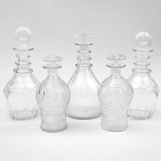 Group of Five Glass Decanters and Stoppers