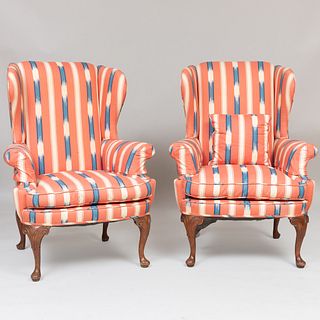 Pair of George II Style Mahogany Wing Chairs