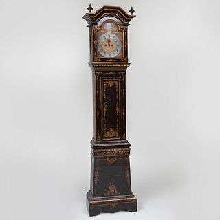 Swedish Black Lacquer and Parcel-Gilt Tall Case Clock