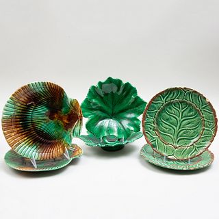 Group of Green and Brown Majolica Plates 