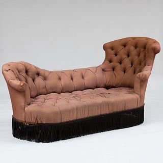 Napoleon III Tufted Upholstered Chaise Lounge with Fringe