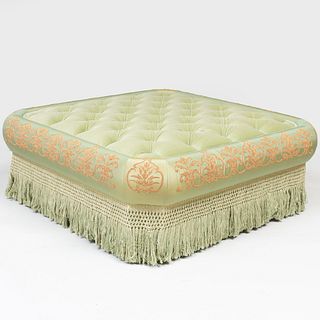 Large Button Tufted Velvet and Embriodered Silk Ottoman