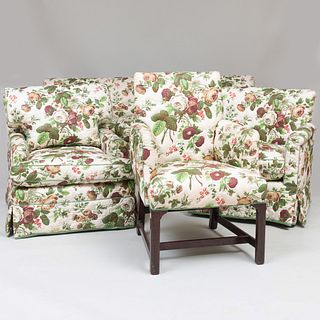 Suite of Quilted Chintz Upholstered Seat Furniture, the fabric Colefax and Fowler