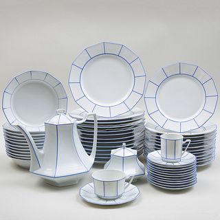A. Lanternier & Cie. Limoges Blue and White Porcelain Part Service in the 'Colonial' Pattern