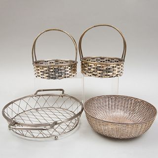 Three Silver Table Baskets and Silver Plate Circular Basket