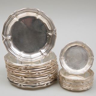 Set of Twelve Puiforcat Silver Bread Plates and Eleven Butter Pats