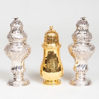 Pair of Swedish Silver Casters and a Puiforcat Silver-Gilt Caster