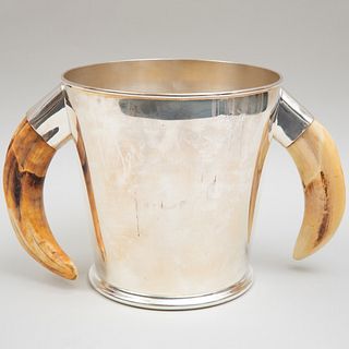 English Silver Plate Boar Tusk Mounted Wine Cooler