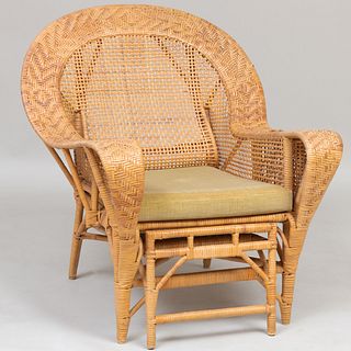 Large Wicker Arm Chair with Retractable Footrest