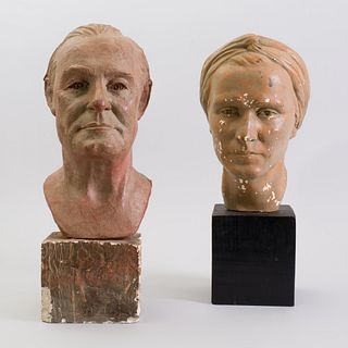 M. Ligon: Terracotta Bust of A Man and a Painted Plaster Bust of a Woman Wearing a Turban