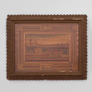 French Straw Marquetry Cityscape