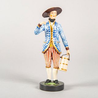 German Porcelain Figurine, Gentleman Holding a Pail Bucket