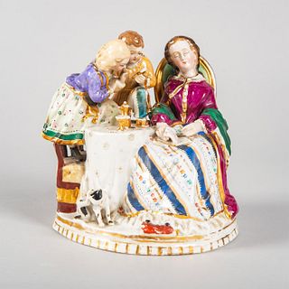 Hand Painted, Gilded Porcelain Figural Group, Tea Time