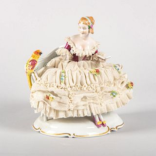 Unterweissbach Porcelain Figurine, Woman With Parrot