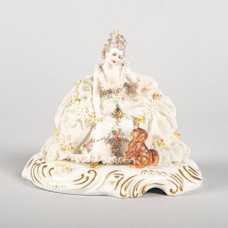 Vintage Capodimonte Style Porcelain Figurine, Lady With Dog