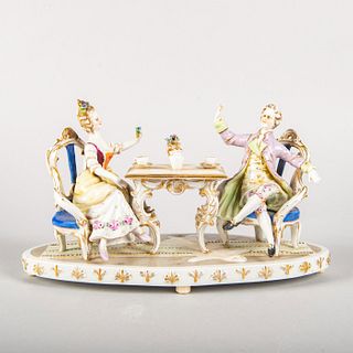 Vintage German Porcelain Figure Group, Couple Having Tea