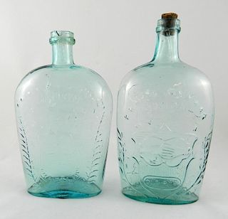 Flasks- 2 Clasped hands aqua quart