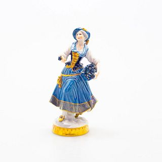 Vintage Volkstedt Figurine, Woman With Basket Of Flowers