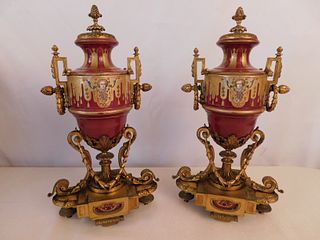 PAIR FRENCH SEVRES TYPE URNS 