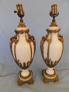 PAIR FRENCH MARBLE & BRONZE LAMPS