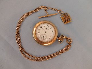 GOLD  WALTHAM POCKET WATCH & 14K SOLID GOLD CHAIN 
