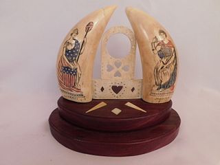 DOUBLE WHALE TOOTH PICTURE HOLDER 