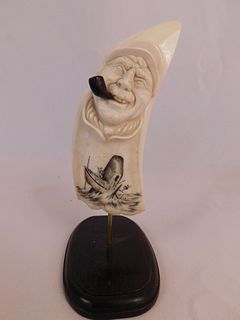 CARVED WHALE TOOTH OF SAILOR