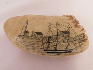 SCRIMSHAW WHALE TOOTH - SHIP