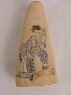 ENGRAVED WHALE TOOTH - GIRL & BOY
