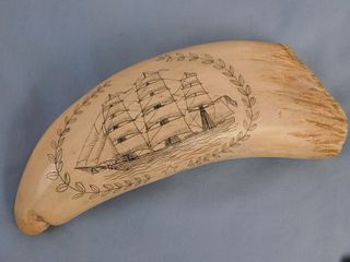 HUGE WHALE TOOTH - CLIPPER SHIP
