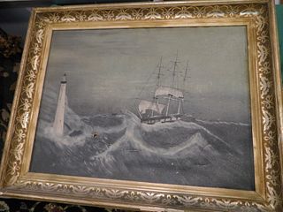 COOPER 1887 MARINE PAINTING - SHIP IN STORM