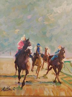 IMPRESSIONIST HORSE RACE PAINTING 