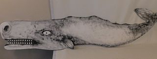LARGE PAINTED WHALE PLAQUE MOBY DICK