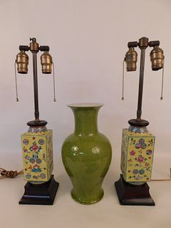 3 CHINESE VASES / LAMPS