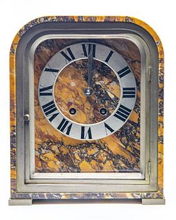 French Art Deco Marble &amp; Bronze Mantel Clock