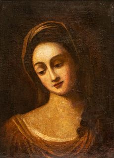 Antique old master style oil painting on canvas of young woman