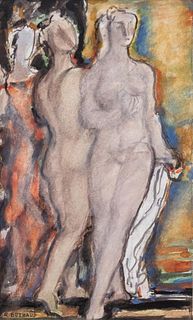 Rene Buthaud Midcentury Nude Study, Signed Gouache on Paper