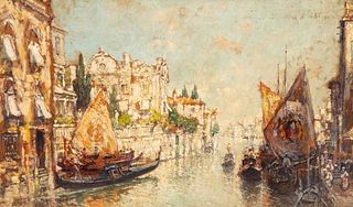 20th Century Arthur Diehl Signed Oil Painting of Venetian Canal Scene, 1921
