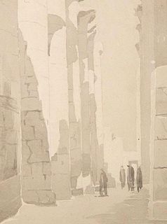 Circa 1920 Karnak Temple Watercolor