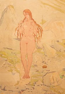 Early 20th century Albert Schmidt Woman Among Rocks Gouache on Paper