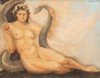 Mid Century Pierre Abadie-Landel Eve and the Serpent Pastel