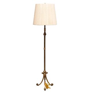 Mid century Brass tripod base adjustable height floor lamp