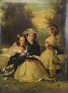 Royal Princesses 19th Century English Oil Painting on Panel