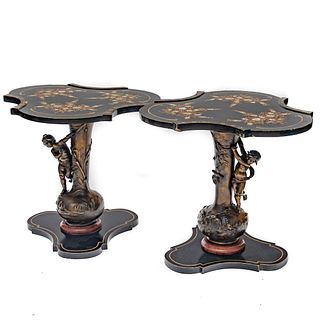 Pair of Louis and Francois Moreau Signed Art Nouveau bronze based occasional tables