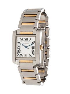 CARTIER, STAINLESS STEEL AND 18K YELLOW GOLD REF. 2302 'TANK FRANCAISE' WRISTWATCH