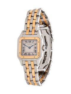 CARTIER, STAINLESS STEEL AND YELLOW GOLD REF. 1170 'PANTHÃˆRE' WRISTWATCH