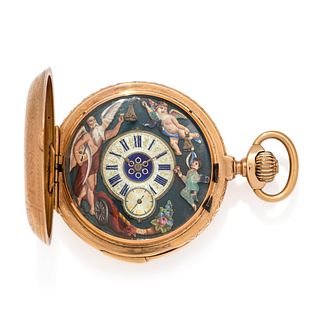 18K YELLOW GOLD AUTOMATON MINUTE REPEATER HUNTER CASE POCKET WATCH