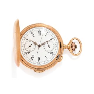 18K YELLOW GOLD CHRONOGRAPH MINUTE REPEATER HUNTER CASE POCKET WATCH