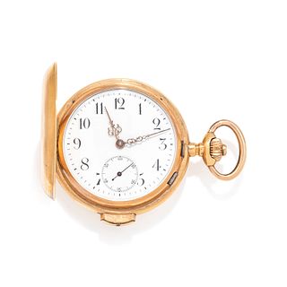 VOLTA, 18K YELLOW GOLD CHRONOGRAPH MINUTE REPEATER HUNTER CASE POCKET WATCH